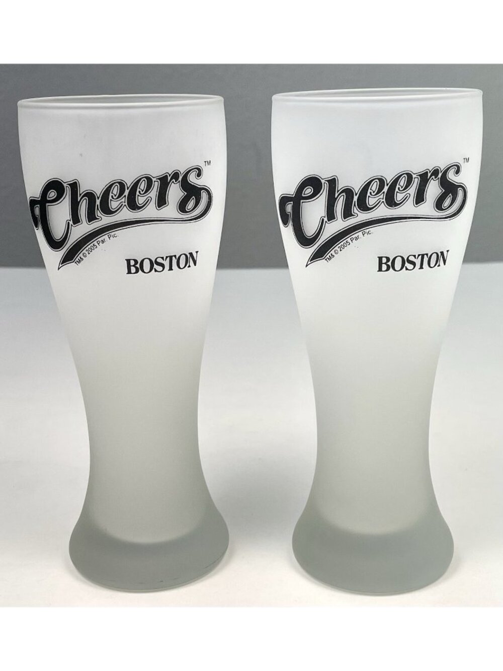 Set 2 CHEERS Boston 20oz 8.5" Frosted Pilsner BEER GLASSES Barware Souvenir TV